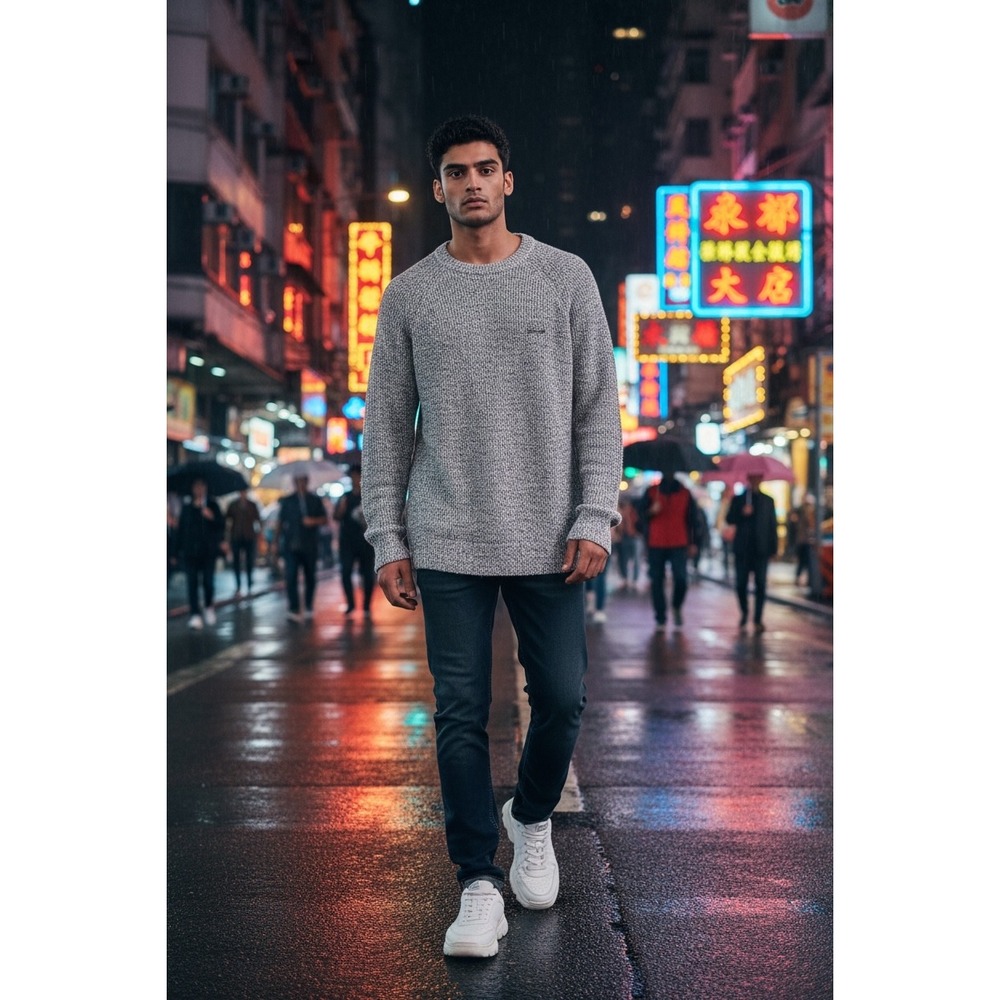 Superdry Premium Knit Grey Marled Crewneck Raglan Sweater M61006AP Mens Medium